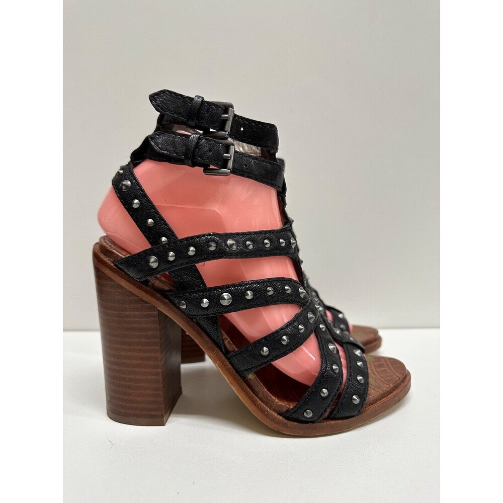 Sam Edelman Keith women 7.5M gladiator stacked heel sandals black studs leather